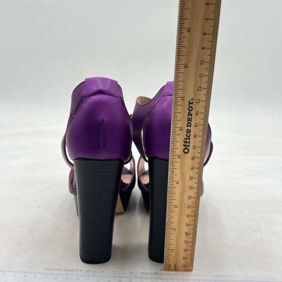 FSJ Purple Peep Open Toe T-Strap Front Zipper Chunky Stacked High Heel Sandal - Picture 5 of 8